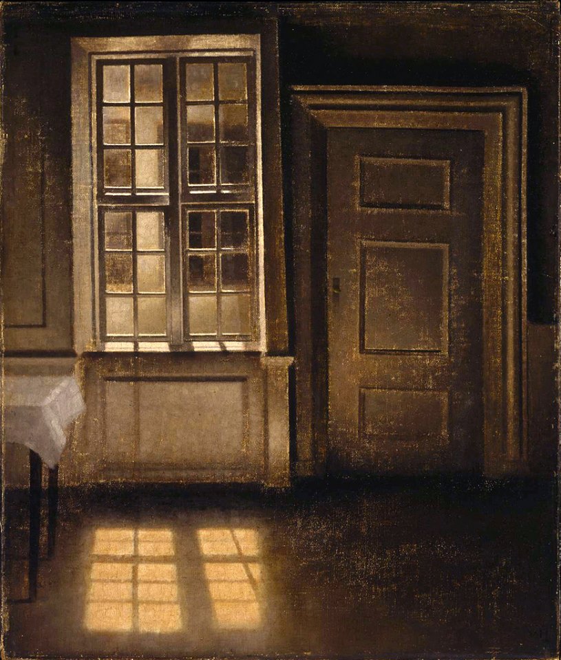 56_Vilhelm Hammershøi - Interior, Sunlight on the Floor (1906)